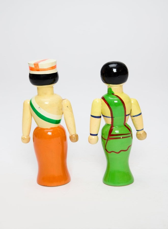 Saras Aajeevika Raja Rani Green Orangewooden Hand Painting Decorative Nesting Dolls Showpiece Toy Set (Orange) - Image 4